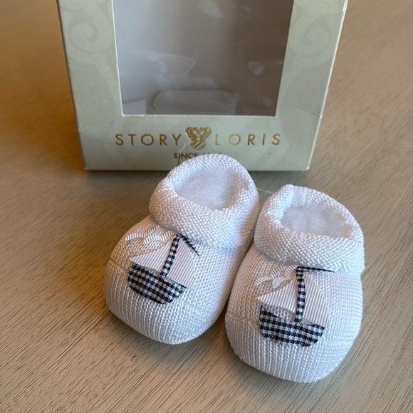 Story Loris Italy Infant Booties Shoes Blue White Sailboat 3 Months NIB - Picture 4 of 6
